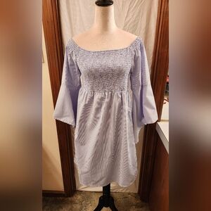 Blue Striped Off-Shoulder Dress